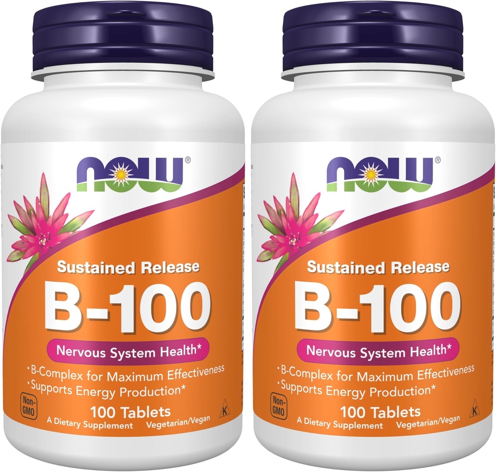 תוספי מזון, ויטמין B-100, Sustained Release, Energy Production*, Nervous System Health*, 100 טבליות (Pack of 2)