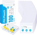 ZIKEE Pill Bags for Travel, Reusable Pill Pouches BPA חינם 2.75" x 3.54, "Daily Medicine Bags with XL Capacity for 24 Fish Oils, ויטמין ארגן עם שטח כתיבה מותאם אישית (100 הרוזן)
