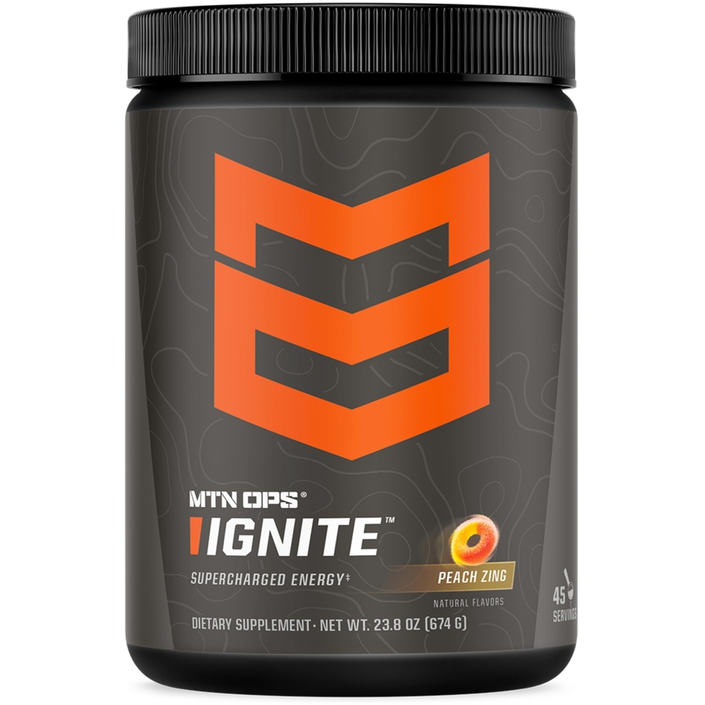 MTN OPS Ignite אנרגיה אבקת משקה, Gluten חינם Nootropic משקאות תערובת, L Arginine, L Citrulline, Caffeine & Nootropic סוכר חינם לערבב, 45 לשרתים, Peach Zing