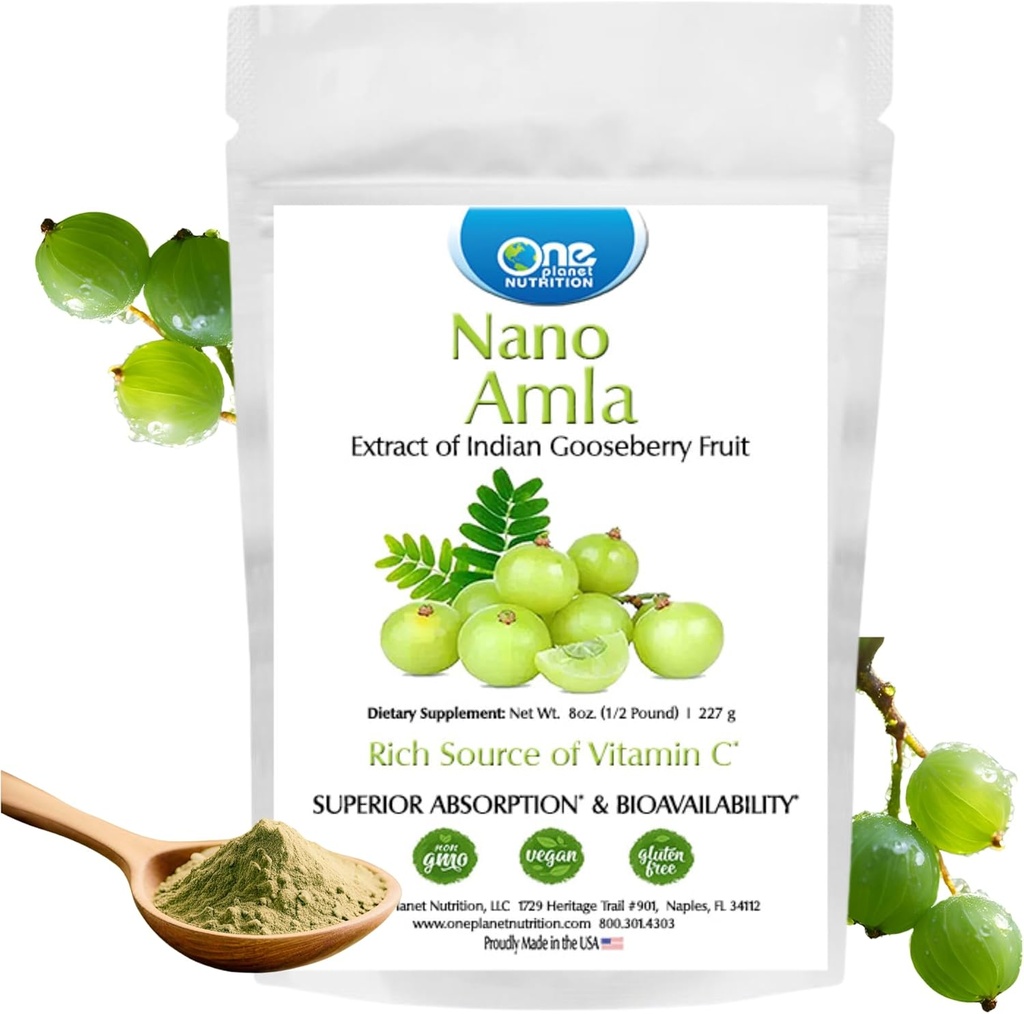 One Planet Nutrition Nano Amla אבקה 8 oz (227 משרתים), Amla פירות לחלץ, גבוה ויטמין C עבור שיתוף פעולה ייצור ו Immune תמיכה, ללא תשלום, non-GMO, טבעוני, Gluten-Free