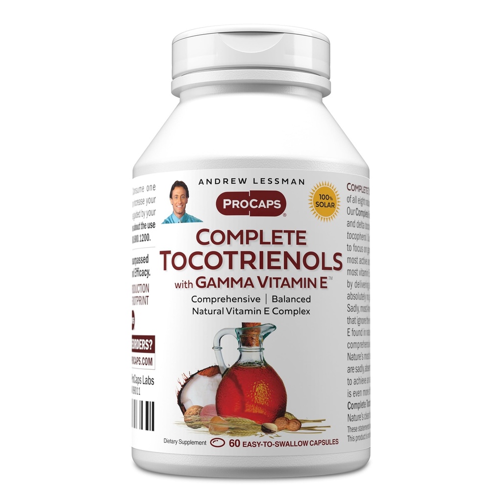 AndREW LESSMAN השלם Tocotrienols עם Gamma ויטמין E 60 Softgels - שמונה טפסים של ויטמין E (Alpha, Beta, Gamma, Delta Tocopherols ו Tocotrienols). עוצמה נגד חמצון אין תוספת