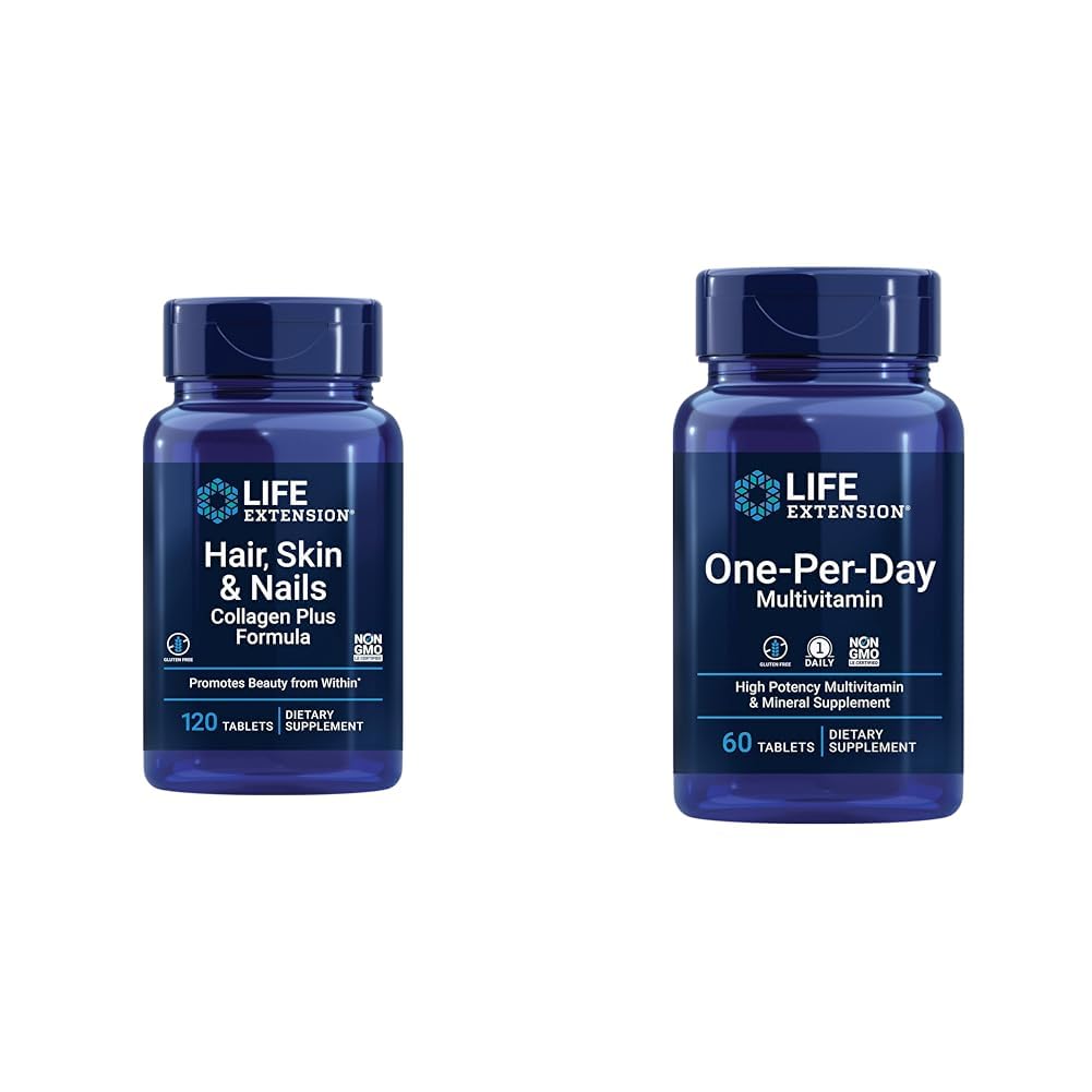 Life Extended Hair, Skin & Nails Collagen Plus פורמולה עם Multivitamin - 120 Count & 60 טבליות