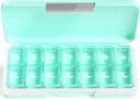 Zoksi Am Pm Pill מארגנת 7 יום, כדור שבועי Box 2 פעמים ביום, מארגנת גלולות תרופות עם השוואתיות נפרדת, טיולי גלולת מקרה Dispenser עבור ויטמינים, שמן דגים, תרופות (Green)