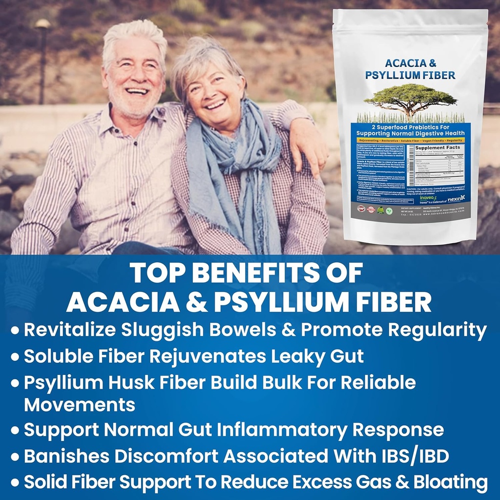 Kidney לשחזר את אבקת Acacia & Psyllium Husk סיבים - Prebiotic & Natural תוסף - Soluble Acacia & Psyllium Husk אבקת - 1.5 lbs (48oz), 2 Packs