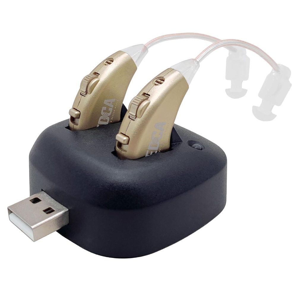 הודעות שמיעה דיגיטליות - BTE Personal Sound Amplifier Pair with USB Dock - Premium Gold Behind the Ear Sound Amplification - by NewEar