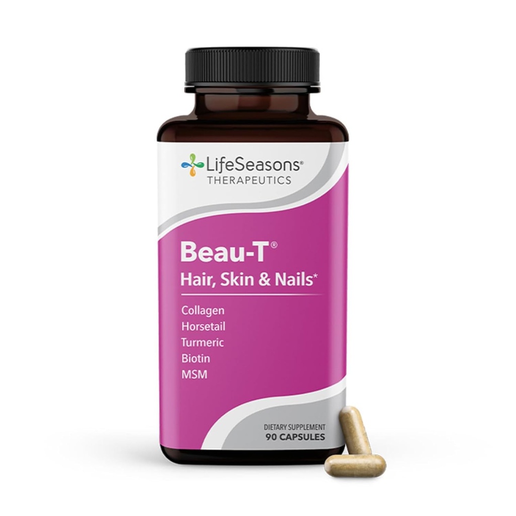Life Seasons Pausitivi-T עם Beau-T & Ageless Skincare - תוספת תמיכה של Menopause - הקלה עבור פלאשים חמים, הורמון איזון וליל הזיעה - סייג, Chasteberry, Soy Isoflavones & Black Cohoshshsh