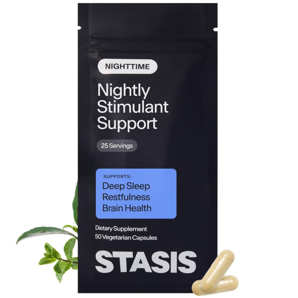 Stasis Nighttime - Calm and Sleep כמוסות to Pair with Stimulant - Skullcap, Magnolia Bark, Magnesium for Sleep, and Astaxanthins forlaxation and Mood Support - 25 משרתים