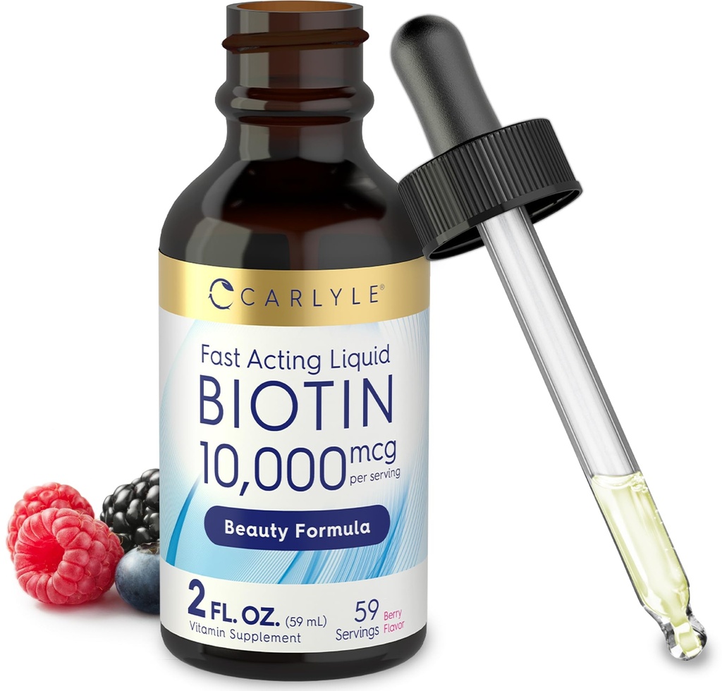 Carlyle נוזל biotin 10000mcg | 2 oz | תוספת כוח טיפות | Vegetarian, non-GMO, Gluten Free Supplement