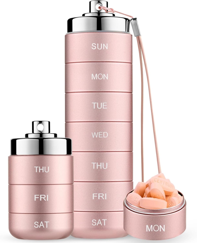 Mossime Metal Travel Pill מארגנת, Portable 7 Day ויטמין ארגן, חסימת מים 1 פעמים A Day Pill Box, גלולת גלולות גדולה, מארגנת תרופות יומי עבור ויטמין, שמן דגים,