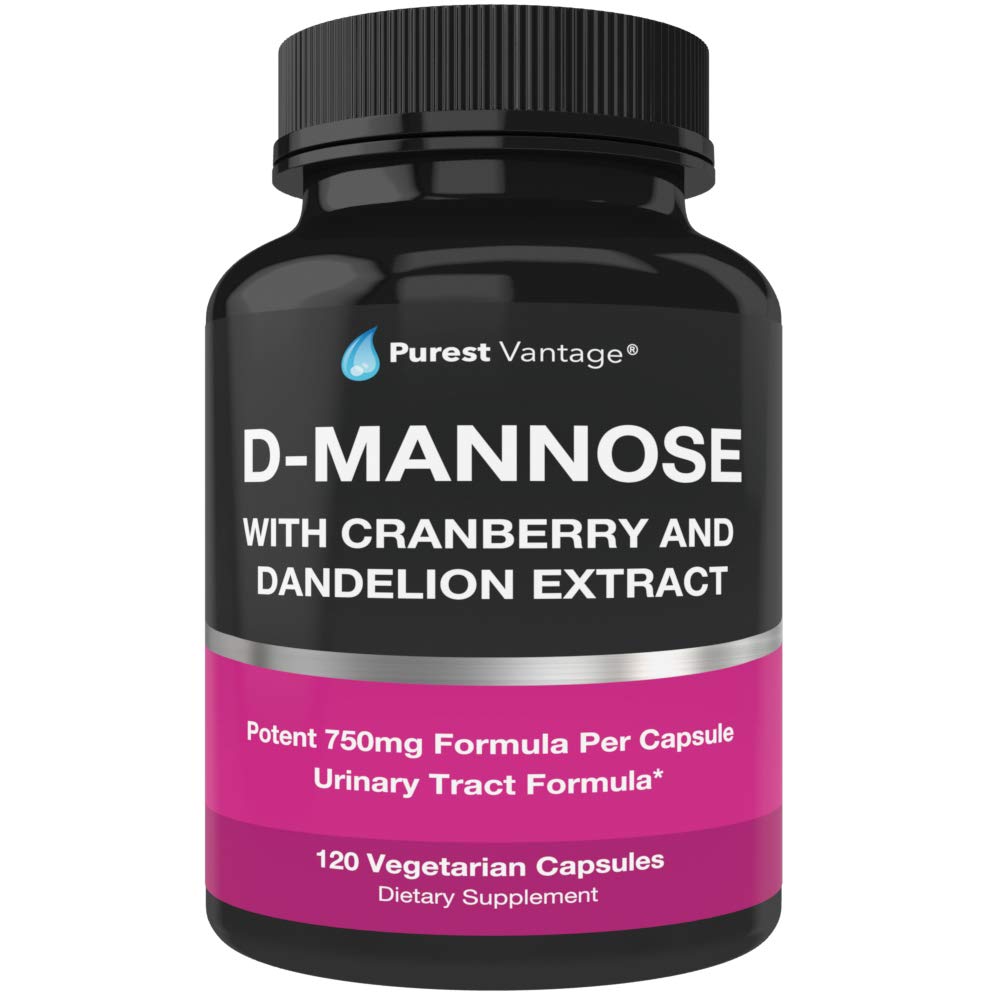 D Mannose קפסולות עם 600 מ"ג אבקת D-Mannose Per Cap - עם תוספת Cranberry ו Dandelion לחלץ כדי עזרה ב Bladder, Urinary Tract ו- UTI תמיכה - 120 Veggie Caps