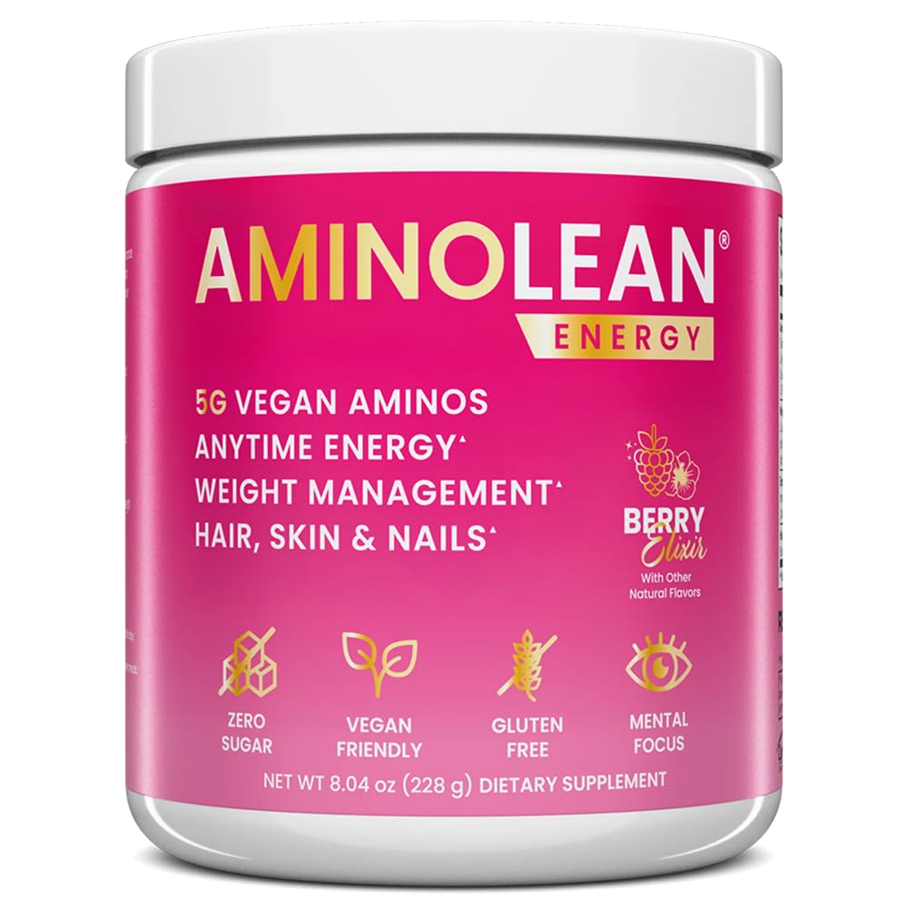 RSP NUTRITION AminoLean Pre Workout, אנרגיה נקייה עם No Jitters, Tingles או Crash, טבעוני ידידותי עם תוספת ביוטין לשיער, עור, ציפורניים, ברי אלקסייר, 30 משרתים