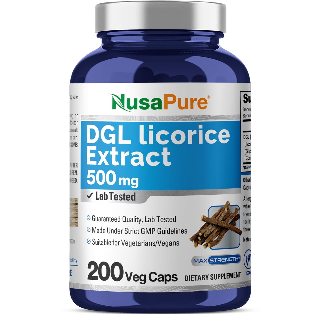 NusaPure DGL Licorice לחלץ 500 מ"ג 200 קפסולות Veggie (Vegan, non-GMO)