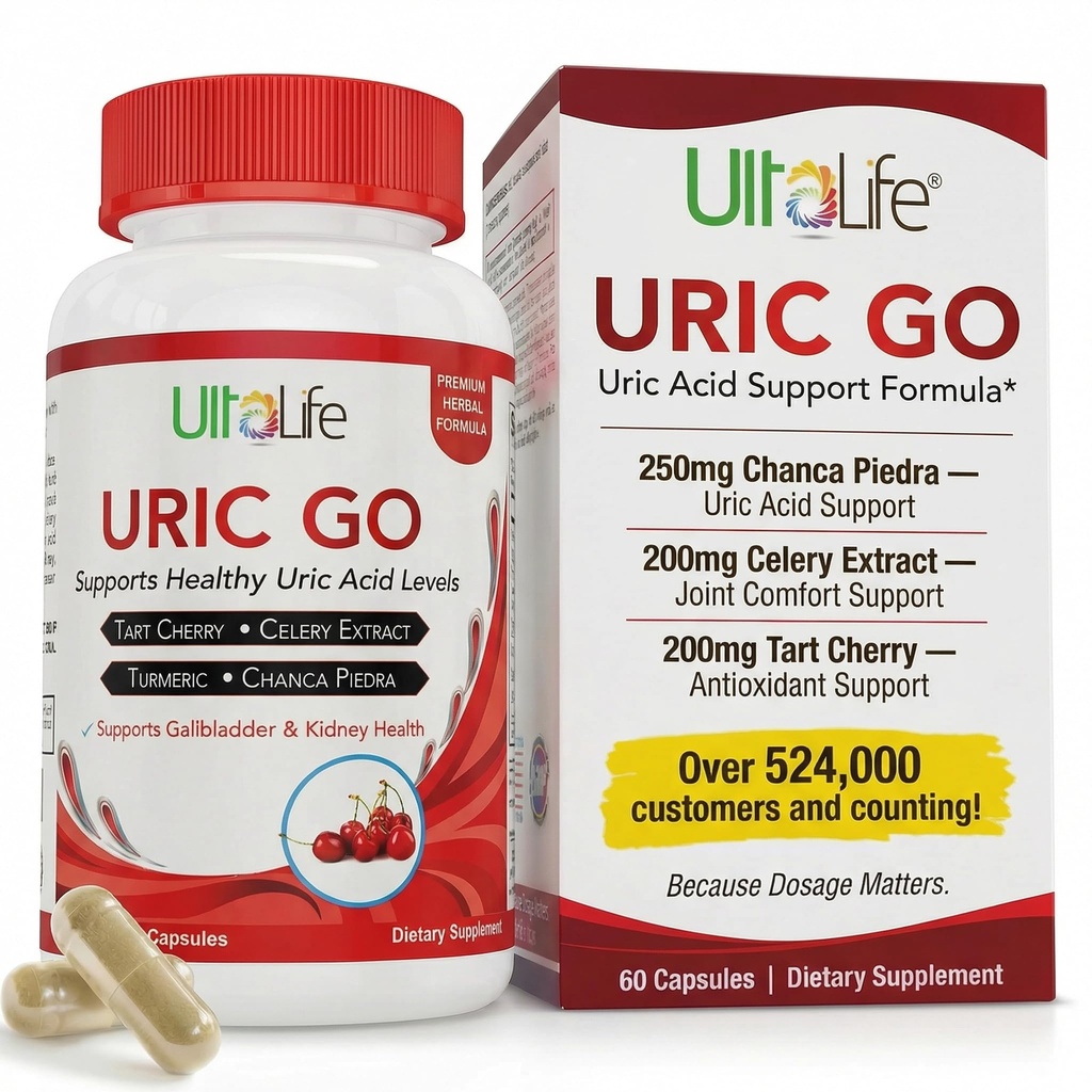 #1 URIC Go Uric Acid ניקוי תוספת תמיכה עבור G.O.U.T - Natural Kidney ניקויse Detox Formula Chanca Piedra, Celery Seed, Tart Cherry, Cranberry, Pomegranate, Turmeric, טבעוני non-GMO 60 קפסולות