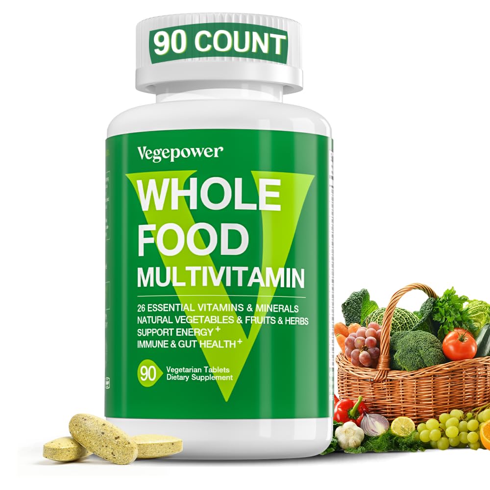 טבעוני מזון רב ויטמין עם ברזל, Daily Multivitamin עבור גברים ונשים, Methylated ויטמינים רב, B-Complex, פירות וירקות, Enzymes, אומגהs, Mushroom, Non-GMO, 90 Count