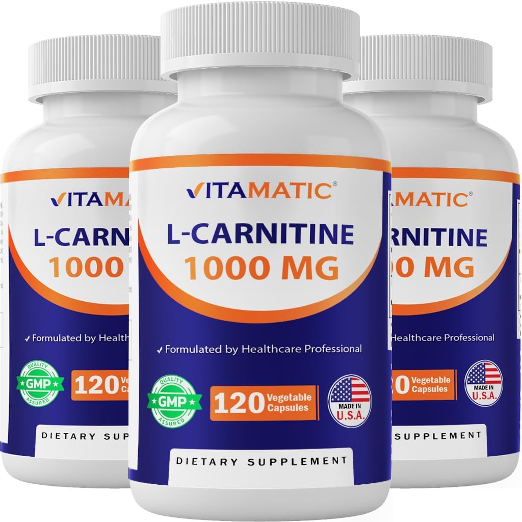 Vitamatic L-Carnitine Fumarate 1000 מ"ג - 120 קפסולות ירקות (3 בקבוקים)