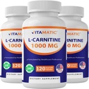 Vitamatic L-Carnitine Fumarate 1000 מ"ג - 120 קפסולות ירקות (3 בקבוקים)