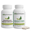 BiOptimizers Magnesium Break Through 4.0, (60 קפסולות) & MassZymes 4.0, (250 קפסולות) - שינה טבעית, מוח, ותמיכה בבריאות העיכול
