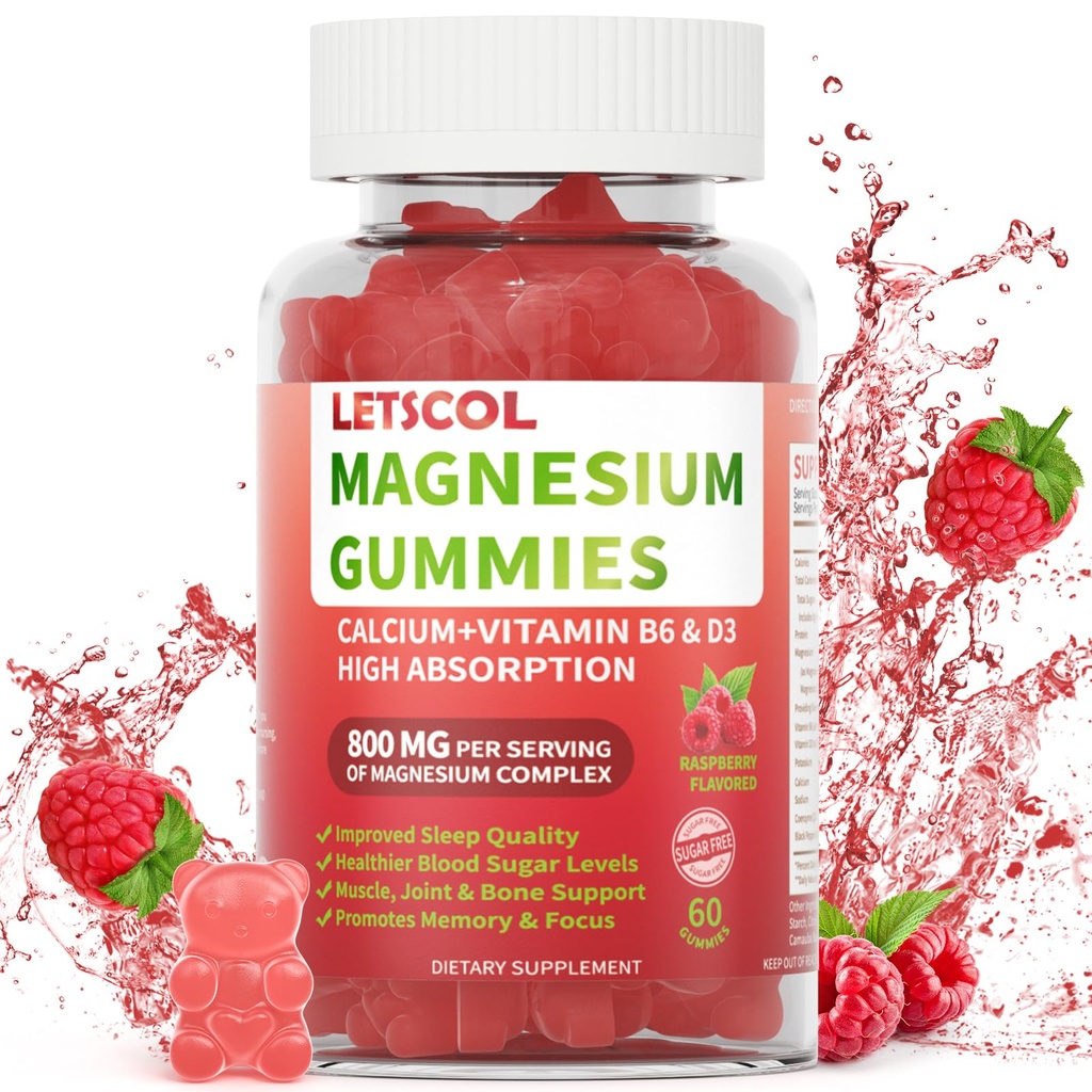 Magnesium Glycinate Gummies 800mg Per לשרת, סוכר חינם מגנזיום תוספת עם Magnesium Malate, Calcium, ויטמין D3, B6, CoQ10 עבור תמיכה ושינה לילדים מבוגרים