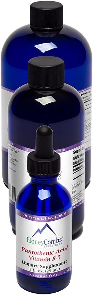 HoneyCombs ויטמין B5 Pantothenic Acid נוזל טיפות - ויטמין B5 עבור גברים ונשים - לשמור הורמונים בריאים, מערכת החיסון, שיער, עור, ריחות - ויטמין נוזלי טבעוני (8 Fl oz)