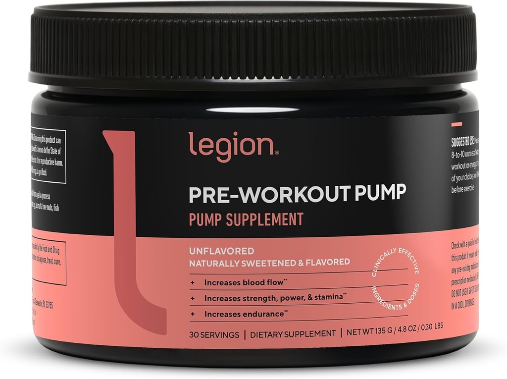 LEGION Pre Workout Pump - Arginine תוסף Boosts Nitric Oxide הפקה - Nitric Oxide Booster מסייע להגביר את כוח ו- Stamina, מקדם את היעילות של Muscular (Unflavored, 30 משרתים)
