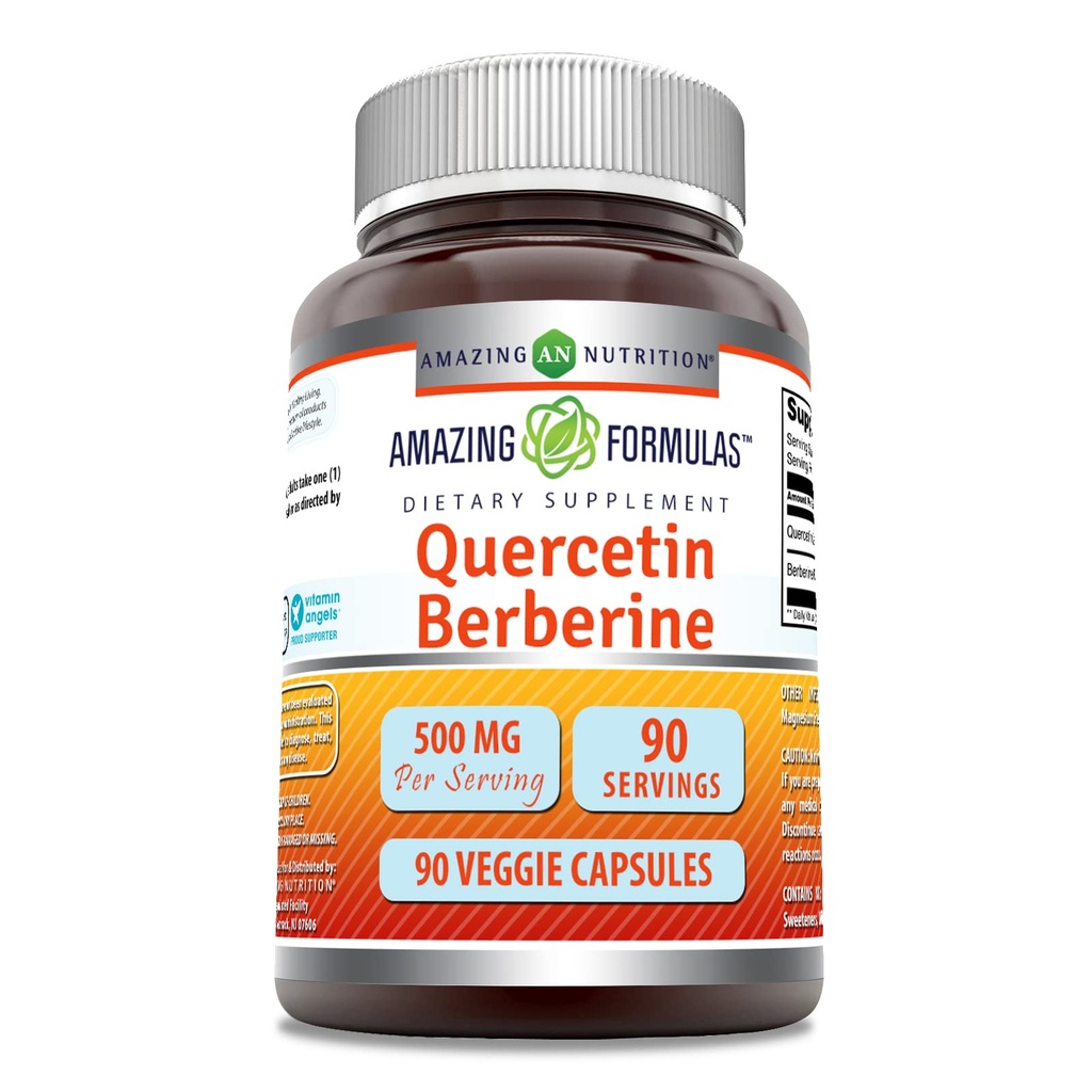 פורמולה מדהימה Quercetin Berberine - 250mg Berberine ו 250 מ"ג Quercetin, 90 Veggie קפסולות תוסף | Non-GMO | Gluten Free | Made in USA | אידיאלי עבור Vegetarians