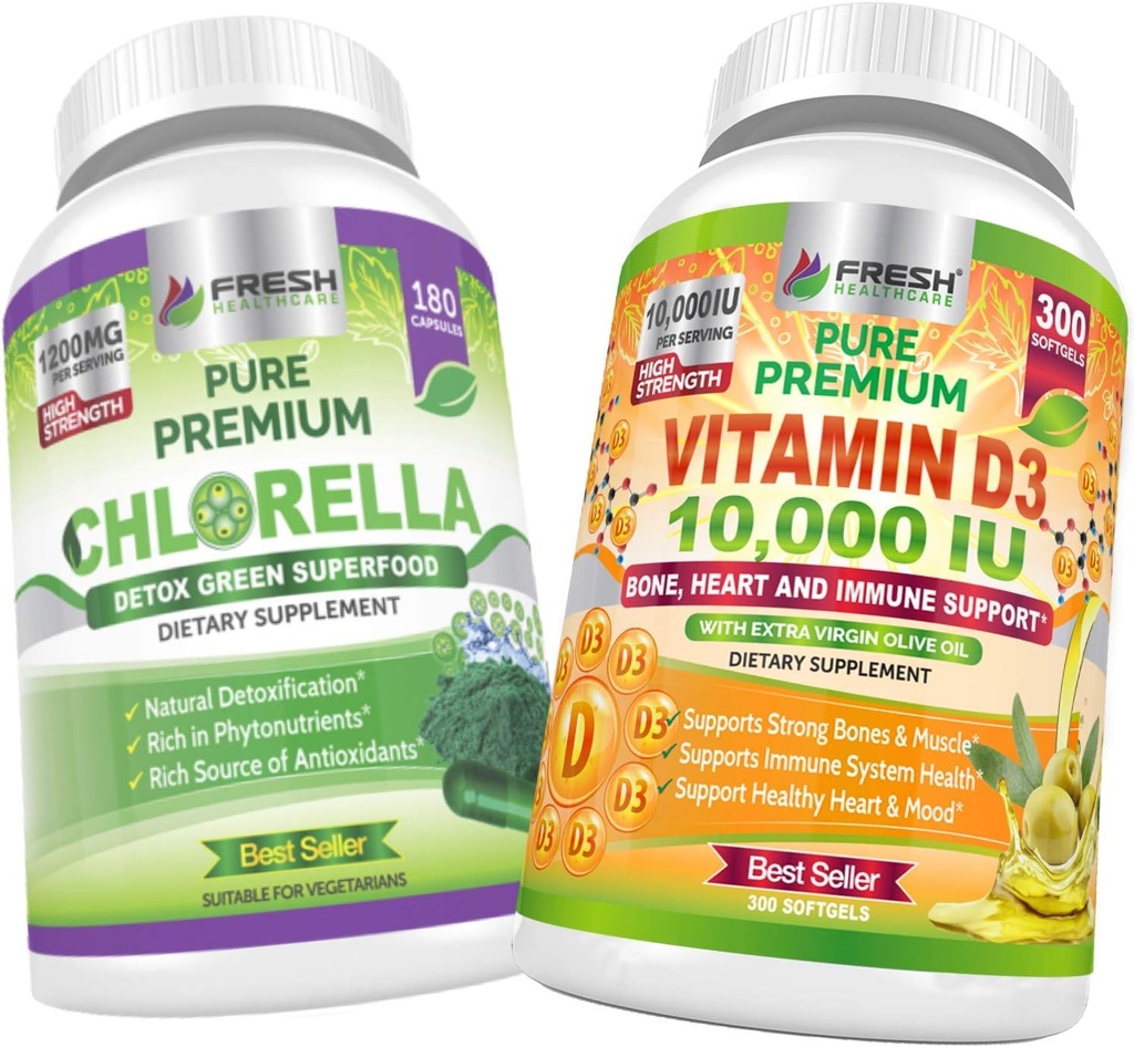 FRESH HEALCARE Chlorella ו ויטמין D3 10,000 IU - Bundle