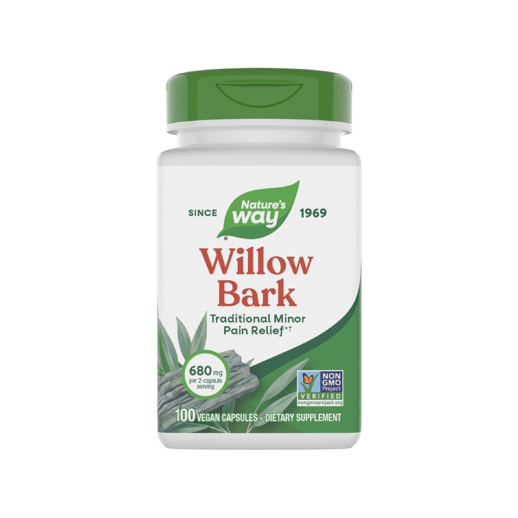 Nature's Way Willow Bark, סיוע מסורתי של Discomfort בגלל Occasional Overexertion*, פרויקט Non-GMO מאומת, 680 מ"ג לשרת, 100 קפסולות טבעוניות