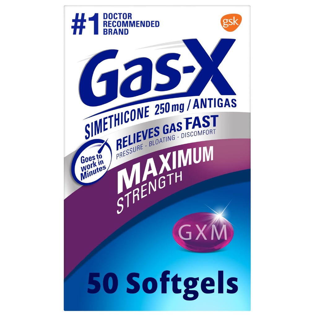 גז-X כוח מקסימלי גז הקלה Softgels עם Simethicone 250 מ"ג עבור Bloating הקלה - 50 Count