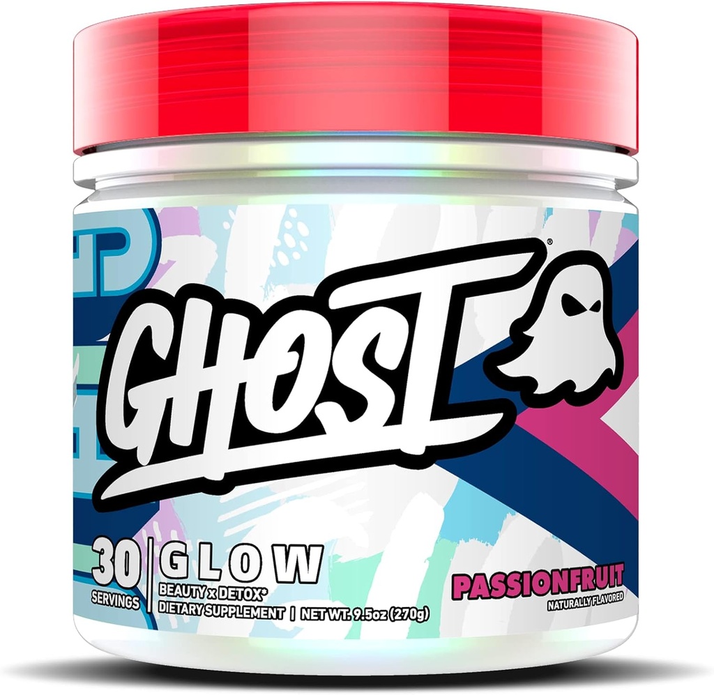 Ghost Glow: Beauty and Detox תמיכה פורמולה - 30 משרתות, Passionfruit - Skin Boosting Biotin ו- L-theanine for Antioxidants for Hydration, Radiance, Complexion & Nourishment - טבעוני, Gluten-FreeFreeFree ללא גלוטן
