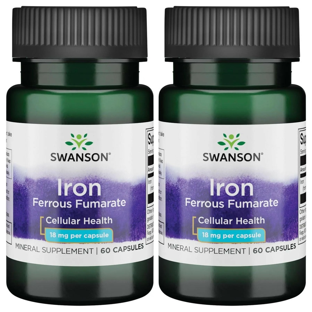 Swanson Iron (Ferrous Fumarate) - תוסף מינרלים לקידום תמיכה באנרגיה - High-Concentration Formula Assists in Oxygen Delivery & Fatty Acid Metabolism 60 Sgels (2 Pack)