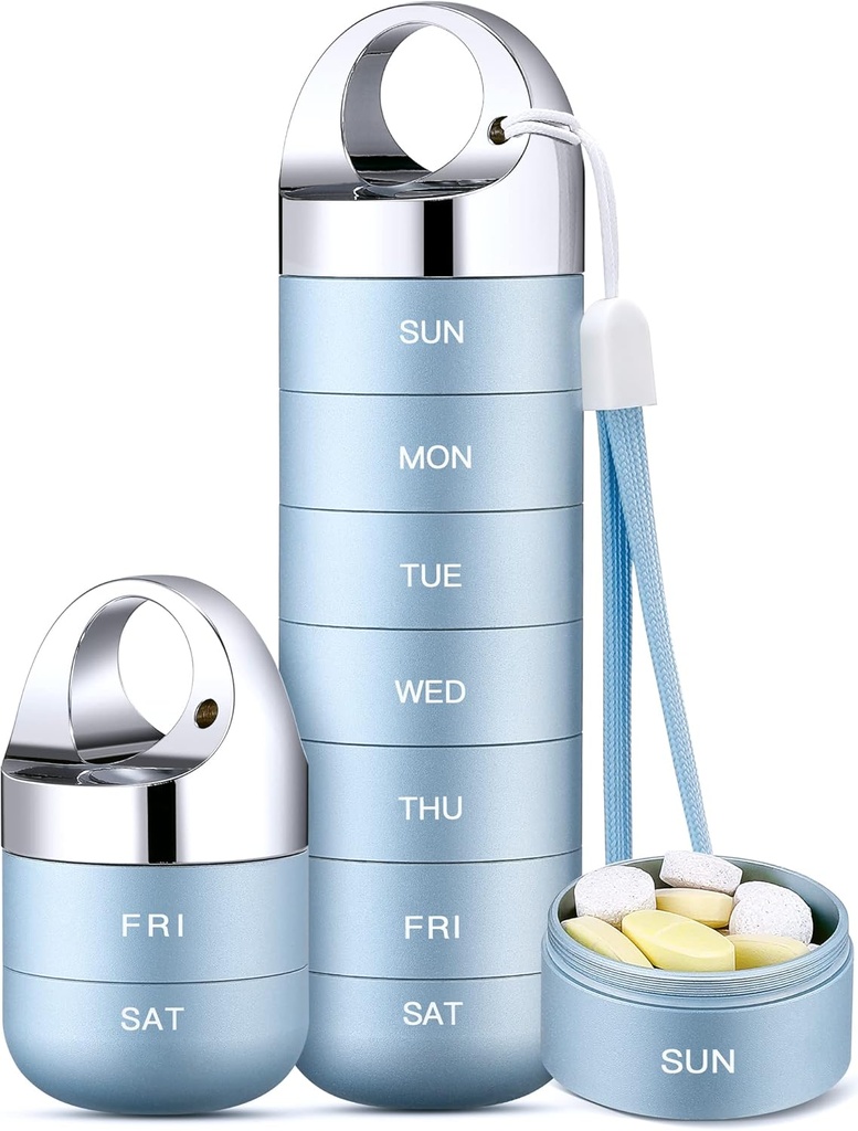 Zannaki Metal Travel Pill מארגנת, Portable Waterהוכחות שבועיות Pill Box, גדול אלומיניום Alloy Pill Caseer, BPA חינם 7 Day Daily Medicine ארגן הולדר עבור ויטמין, שמן דגים, תוסף שמן,