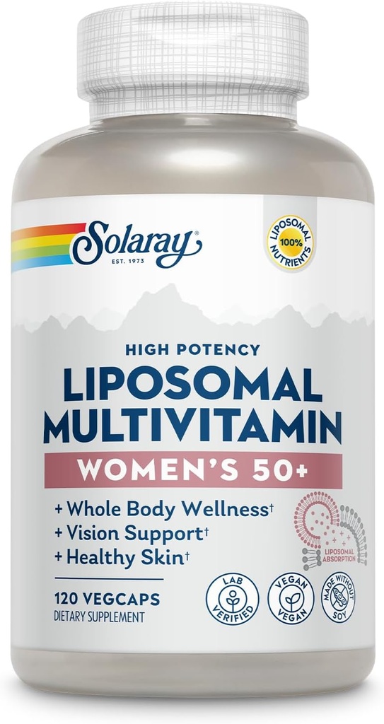 SOLAרי Liposomal Multivitamin לנשים 50 פלוס, הגדלת Absorption עם ברזל, ויטמין D, ויטמין C, B12, Biotin & More, Immune Support & Bone Health, טבעוני, 60 משרתים, 120 VegCaps, 120 VegCaps