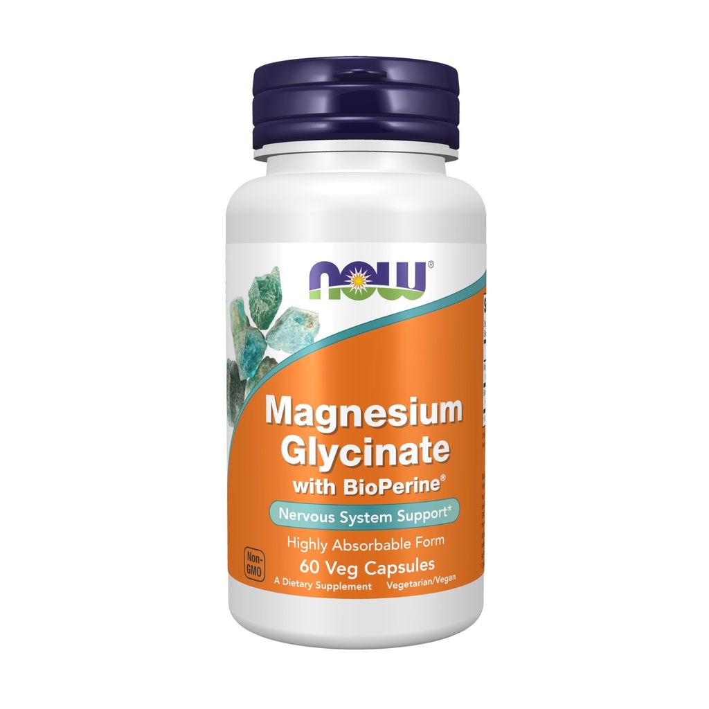 תוספי מזון עכשיו, מגנזיום Glycinate עם bioPerine, 60 Veg כמוסות