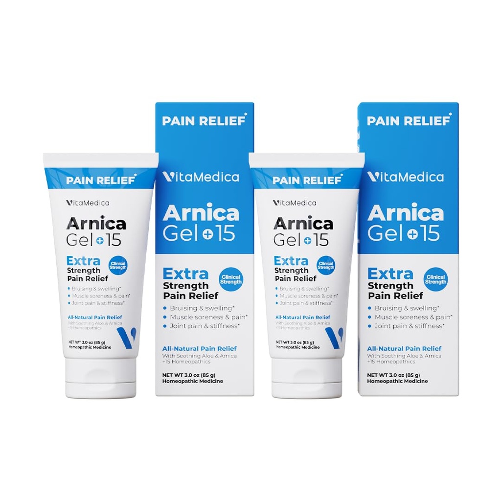 VitaMedica Arnica Gel Plus 15 מתקן צמחי מרפא, תוספת כוח הקלה כאב הקלה פורמולציה עבור Bruising, Swelling, כאב משותף, כאבי שרירים ו stiffness, All-Natural, צמחי מבוסס, 2Pack