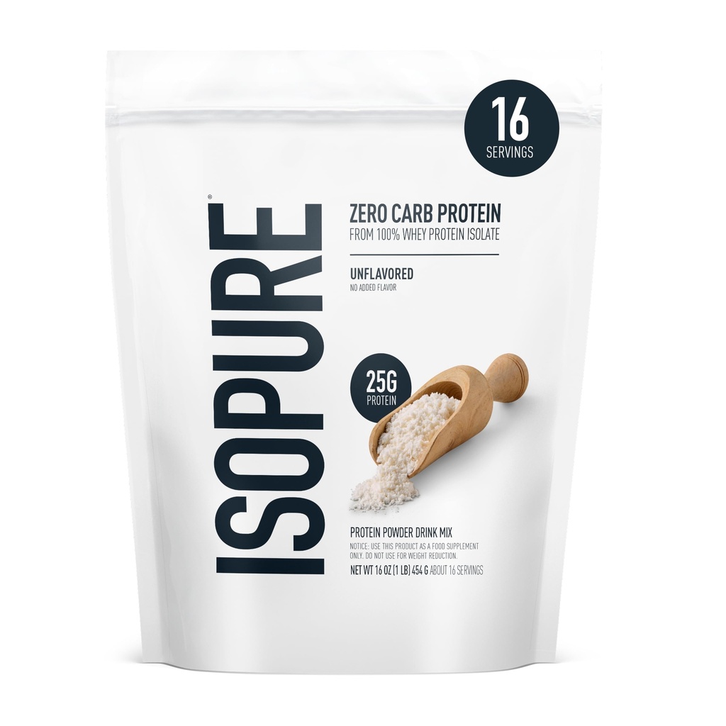 Isopure Zero Carb 100% Pure Whey Isolate אבקת חלבון, Lactose חינם, Gluten חינם, עם ויטמינים, unflavored, 25g חלבון Per לשרת, 1 Lb, 16 לשרתים (Packaging May Vary)