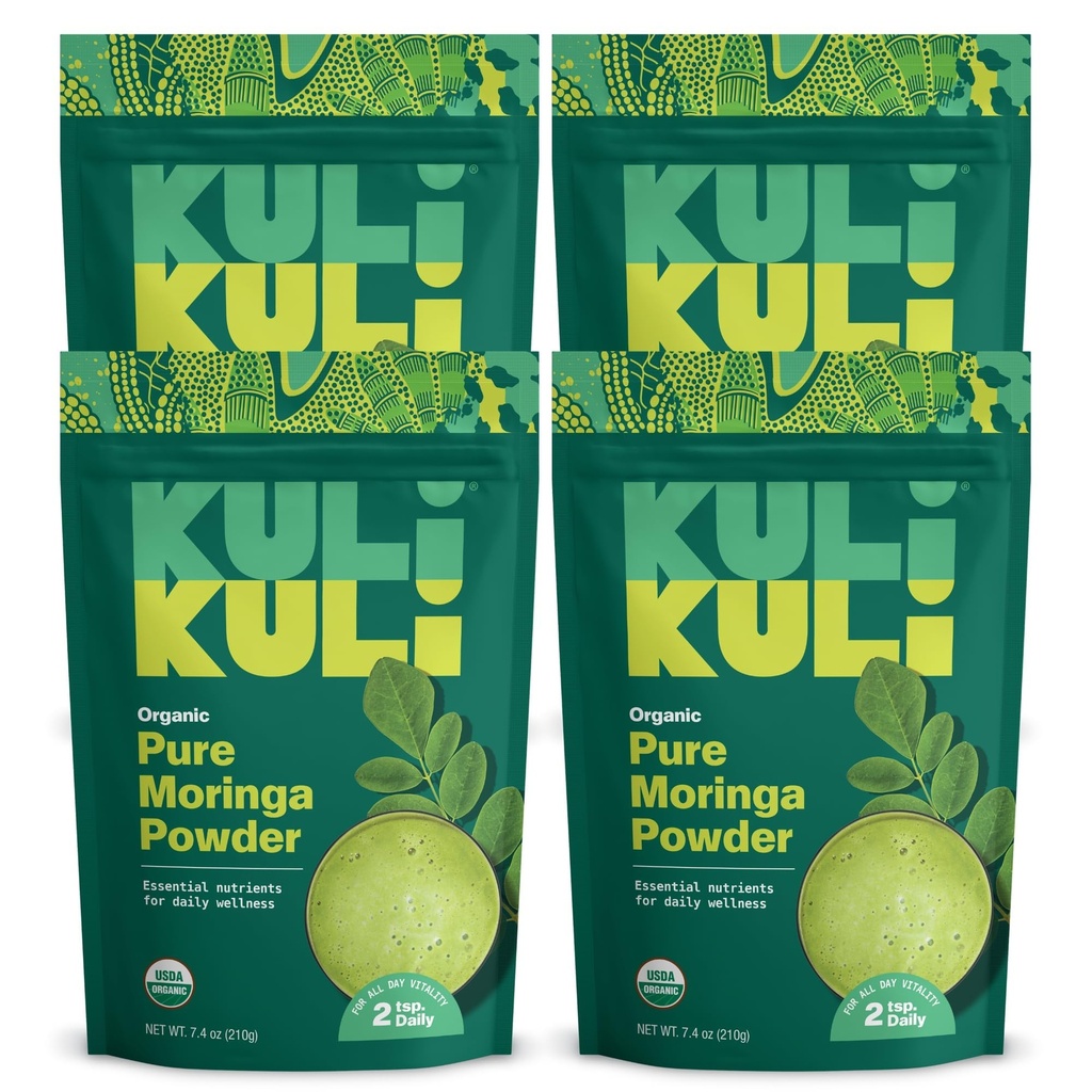 Kuli Kuli Moringa Oleifera אורגני אבקת Leaf & Green Smoothie, 100% טהור USDA Certified & non-GMO Moringa אבקה, גדול עם Smoothies, תה ומזון, 4 Pack