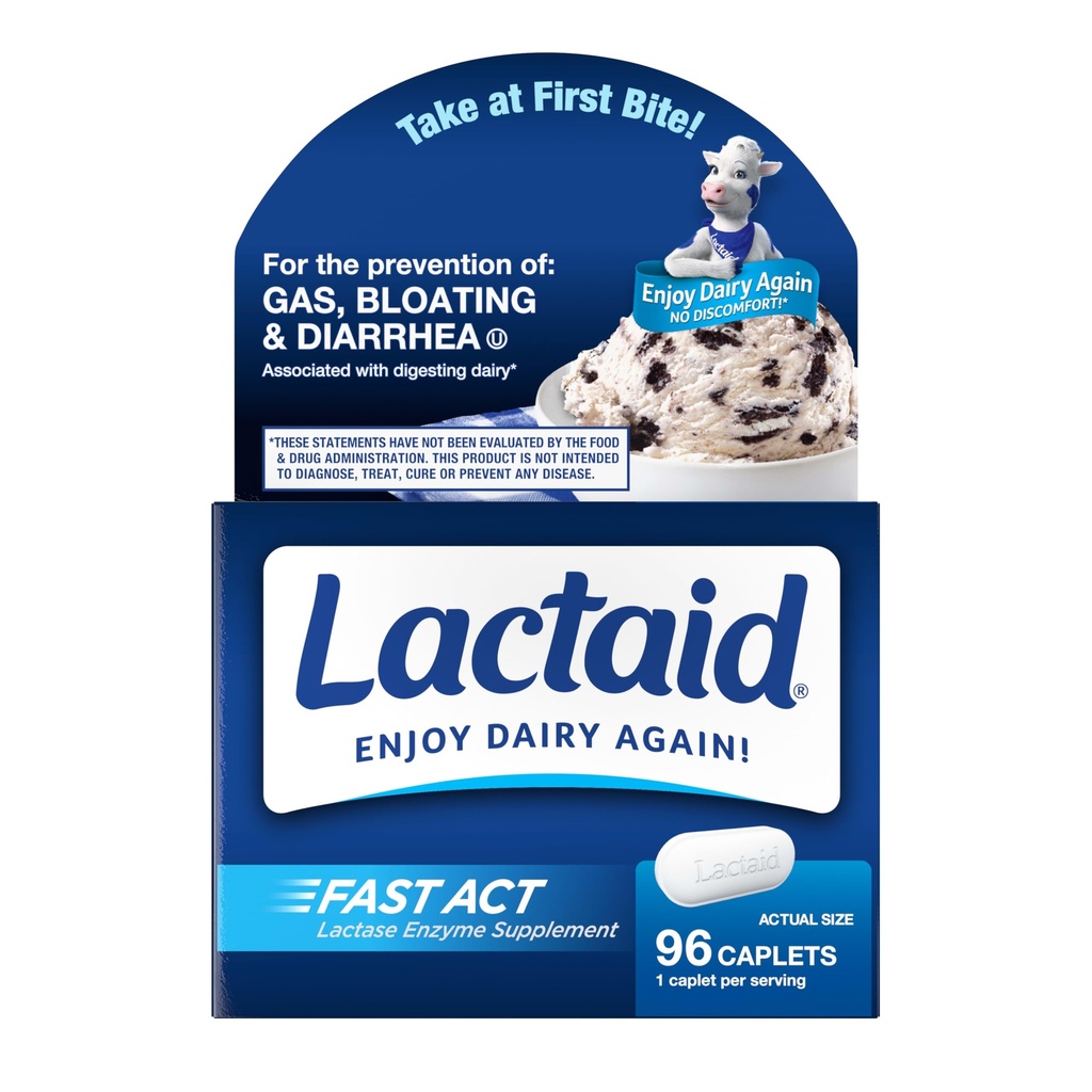 Lactaid Fast Act Lactose Intolerance Caplets עם Lactase Enzyme, הקלה של חלב מגז, Bloating & Diarrhea, 9000 FCC Lactose Intolerance Pills, 96 אנשים לנסוע על- The-Go Packs (96 x 1 ct)