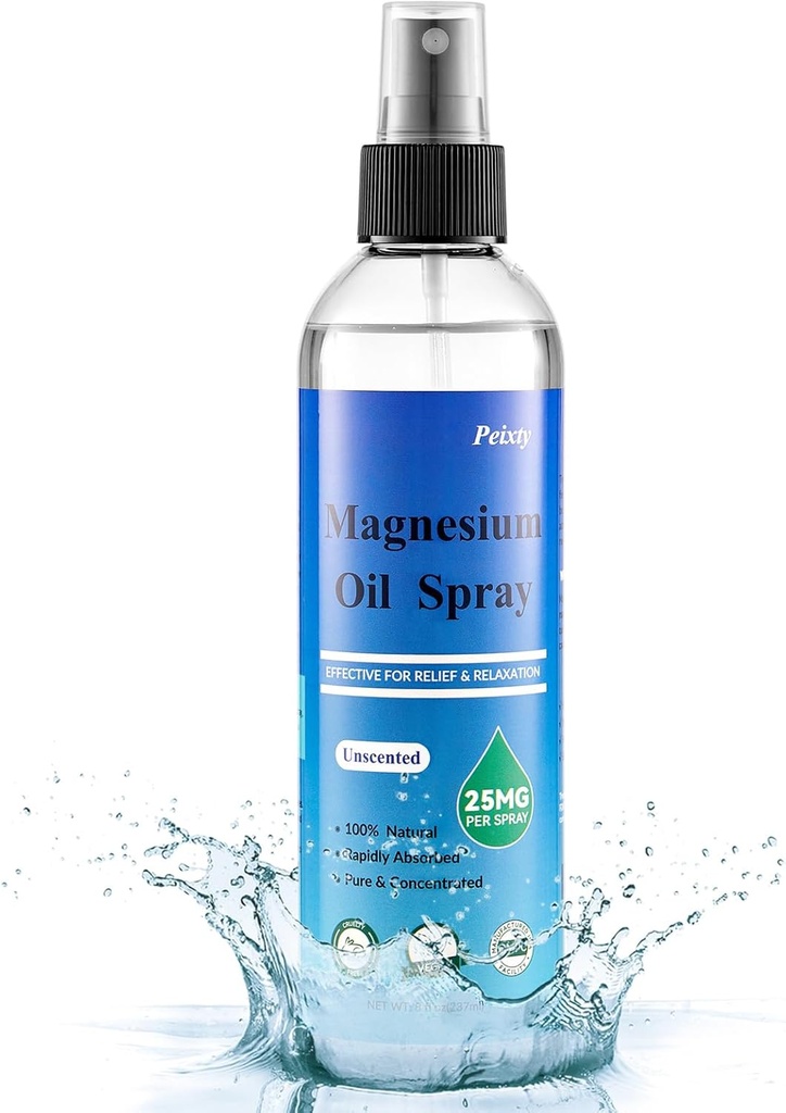 100% שמן מגנזיום טהור Spray,8 fl oz,Less Itchy, שמן מגנזיום אקטואלי עבור רגליים, Magnesium Chloride מן הישן Zechstein Seabed, ללא Scenteded