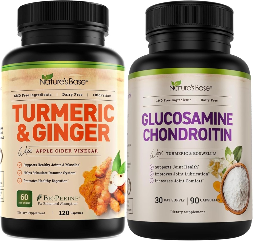 הבסיס של הטבע Turmeric וג'ינג'ר 120 ct + Glucosamine Chondroitin 90