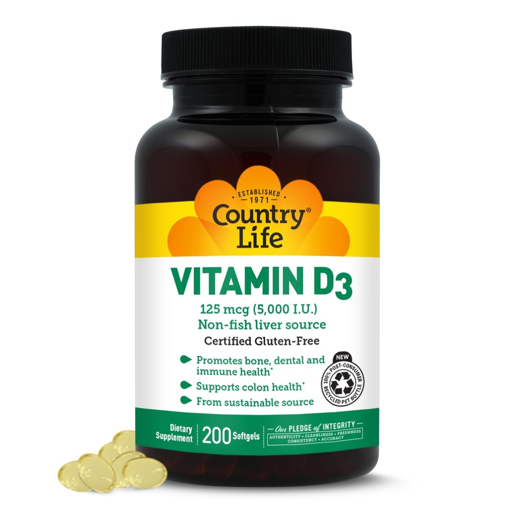 המדינה חיים ויטמין D3 5000 IU עבור Immune ו- Bone Health, Calcium Absorption, בריאות קולון - מקור בר קיימא מ Lanolin, זמין בחוזקות שונות