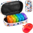 Serfeymi® Travel Pill Productionser 2 Times A Day AM PM שדרג את תיבת הכדור של Rainbow Pill Box 7 Day with Portable Zipper Canvas Pill Case, Medicineארגן עבור גלולות, ויטמינים, שמן דגים - בלום 01