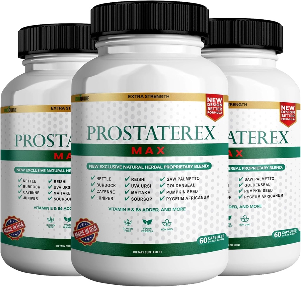 ProstateRex Max תוספת כוח Prostate תמיכה תוסף, Saw Palmetto, טבעוני, non-GMO, Gluten-Free - 180 קפסולות (3)