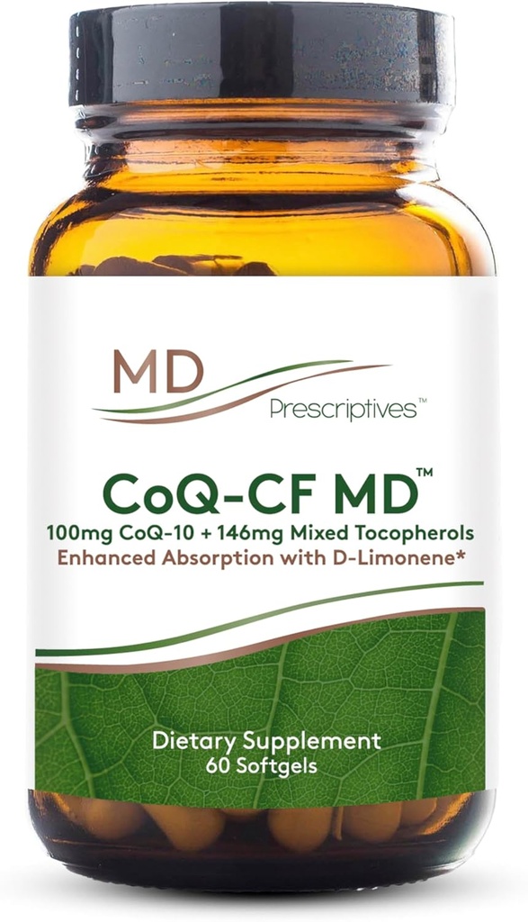 MD Prescriptives CoQ-CF MD - Coenzyme Q10 Dietary תוספת עם ויטמין E - CoQ10 100mg Optimal Absorption Formula - 1 קפסולה יומית - 60 Softgels