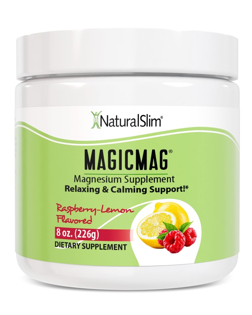 NaturalSlim Magicmag Pure Magnesium Citrate אבקת מתח, Constipation, שריר, בריאות לב ותמיכה בשינה | Raspberry Magnesium תוסף - 8oz Drink Mix (Solo)
