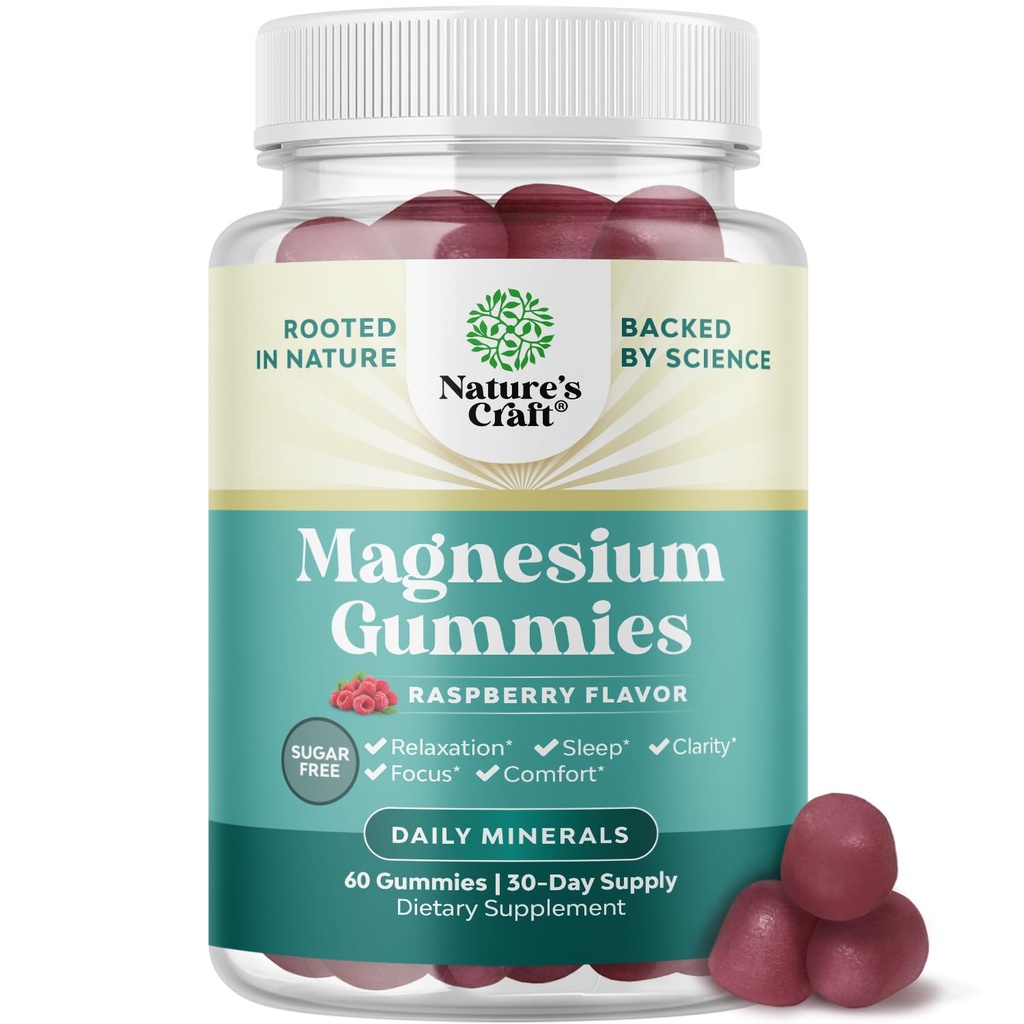 סוכר חינם תוספת כוח Calm Magnesium חניכיים למבוגרים - מרגיע מגנזיום Citrate חניכיים עם Magal Mag - Sleep Soft Chews Raspberry Flavored - Body & Mind להירגעation - 60 Count