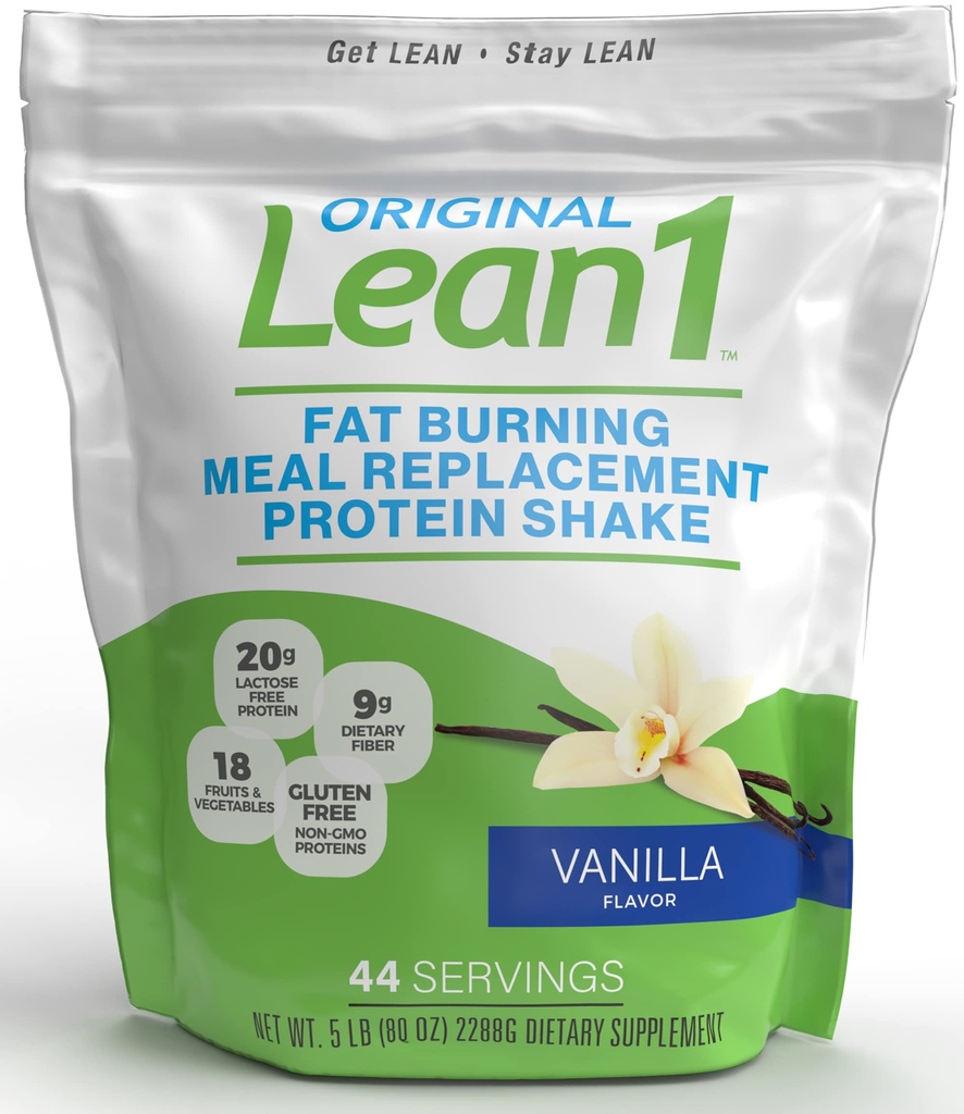 Lean1 Vanila, Mealחליף חלבון שקד, 44 משרתות ב 5lb Bag