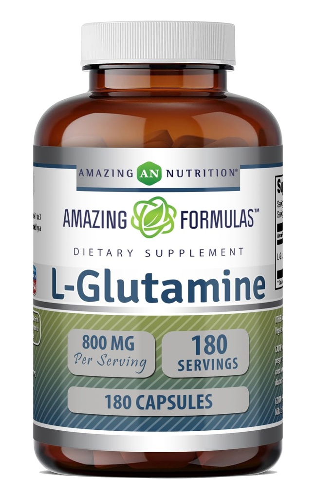 פורמולה מדהימה L-Glutamine Amino Acid תוסף | 800 Mg Per Serve | 180 קפסולות | Non-GMO | Gluten Free | Made in USA