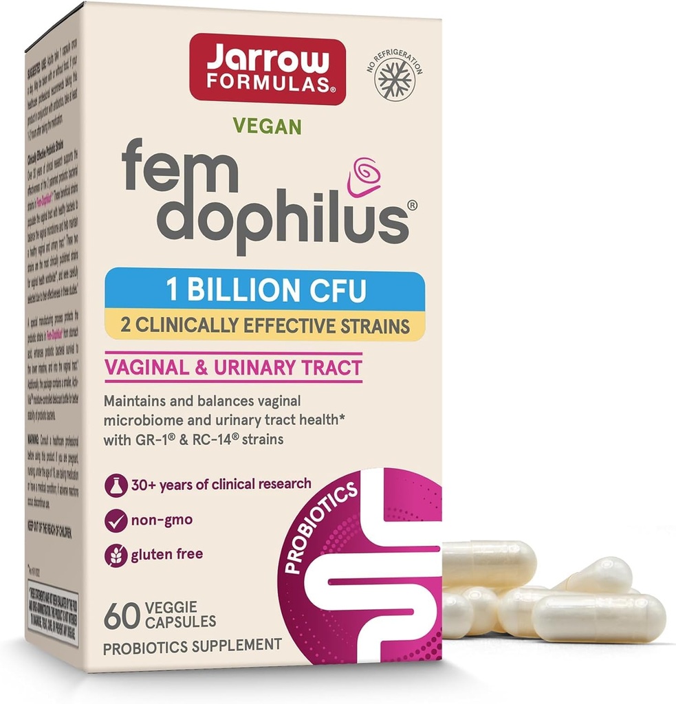 Jarrow Formulas Fem-Dophilus - 1 מיליארד Organisms Per Serve - 60 קפסולות Veggie - נשים Probiotic - Urinary Tract Health - עד 60 משרתים