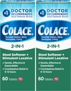 קולצ'ה 2-in-1 Stoolener Plus Stimulant Laxative עבור Gentle יעיל Constipation הקלה, Docusate Sodium Plus Sennosides, 60 Count (Pack of 2)