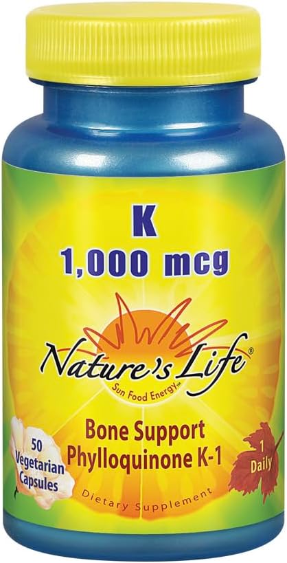 ויטמין החיים של הטבע K 1000mcg | Phylloquinone K-1, עצמות בריאות ותמיכה Cardiovascular
